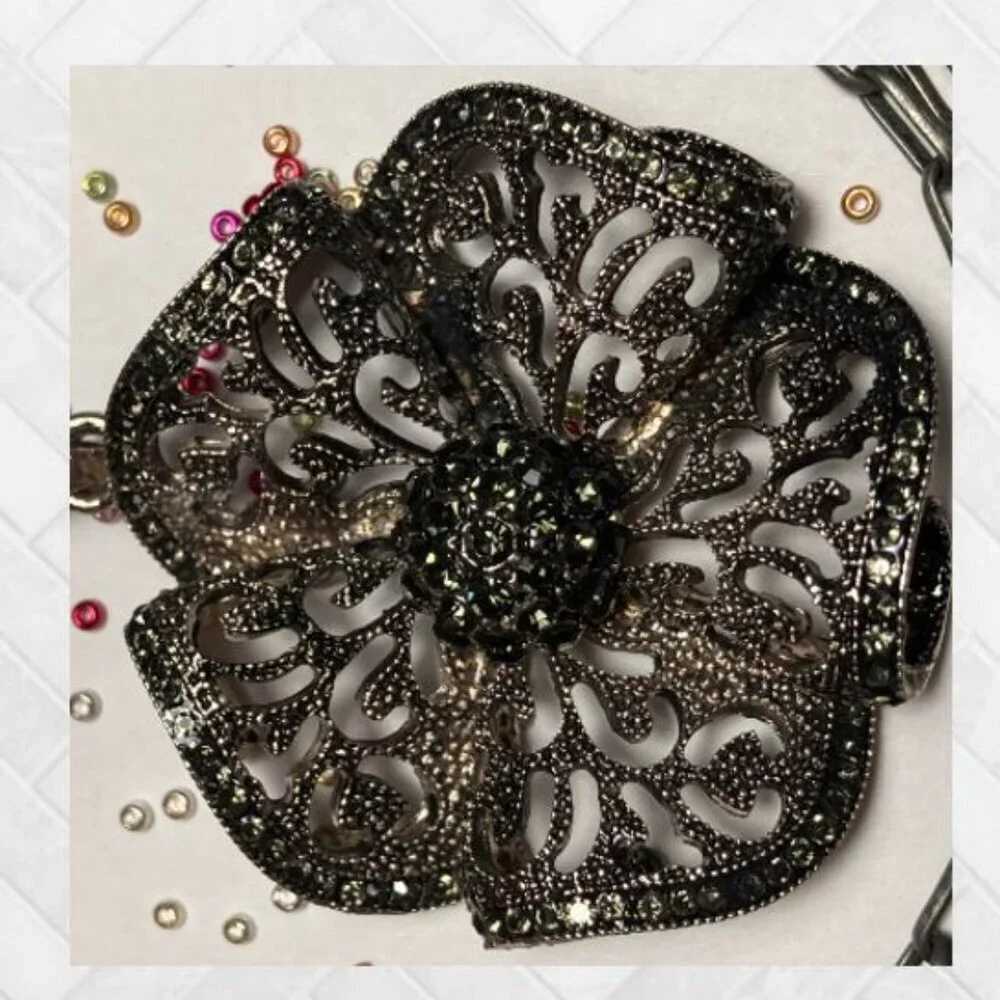Handcrafted Oxidized Silver Filigree Flower Pendant and 18